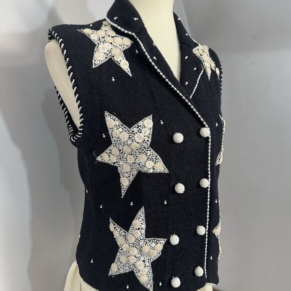VTG 90s Bellepointe Holiday Sweater Vest Small Christmas Knit Cardigan Stars Top - Picture 6 of 10